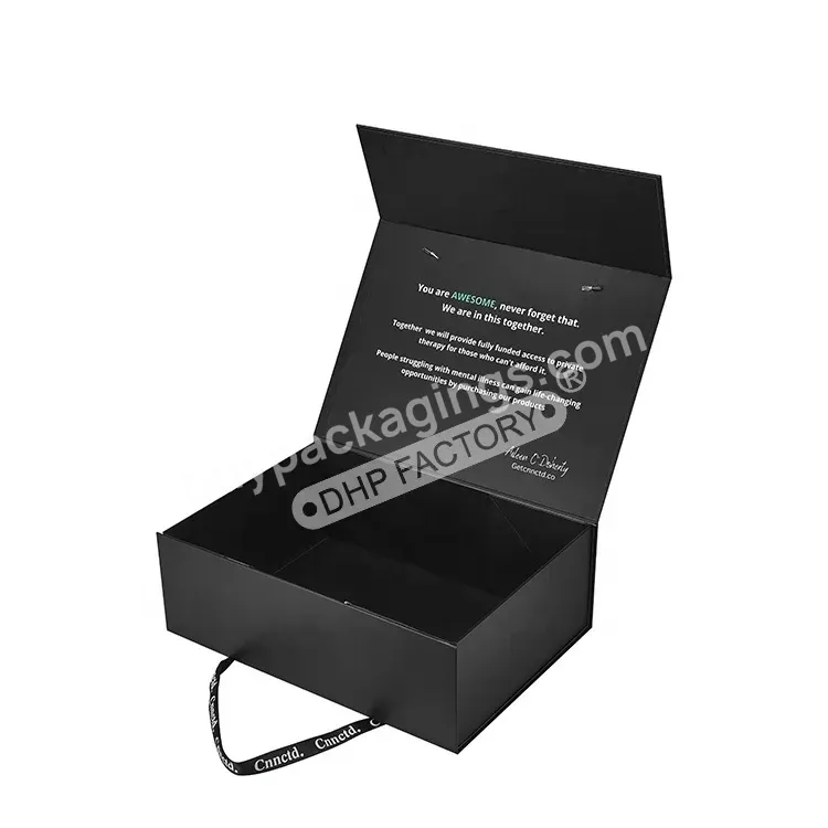 China Supplier Wholesale Custom Rigid Cardboard Matte Black Magnetic Lid Flip Empty Foldable Gift Box With Changeable Ribbon