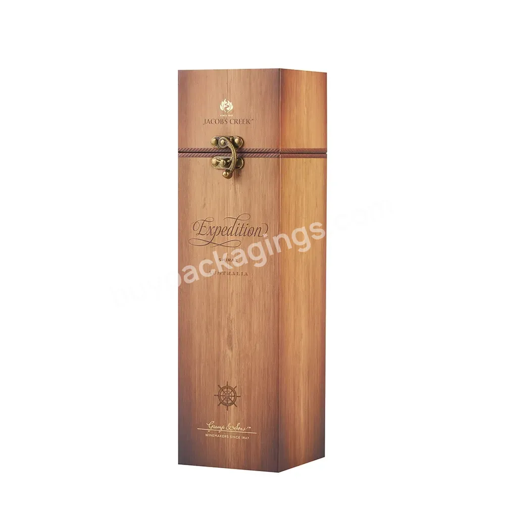 Classic Single Malt Whisky Velvet Inner Cover Gift Packaging Wooden Textured Paper Box With Metal Lock Lid
