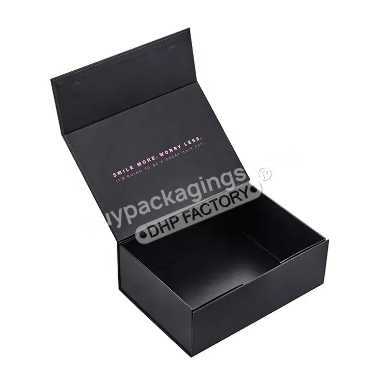 Collapsible Black Magnetic Flap Turned Edges Paper Gift Box Packaging Luxury Wigs Hair Extension Foldable Boxes With Uv Logo