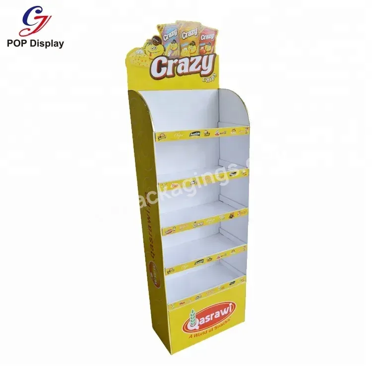 Color Printing Your Logo Paper Cardboard Floor Display Unit Corrugated Retail Stand Shelf Rack Promotion Potato Chip Crisp Snack