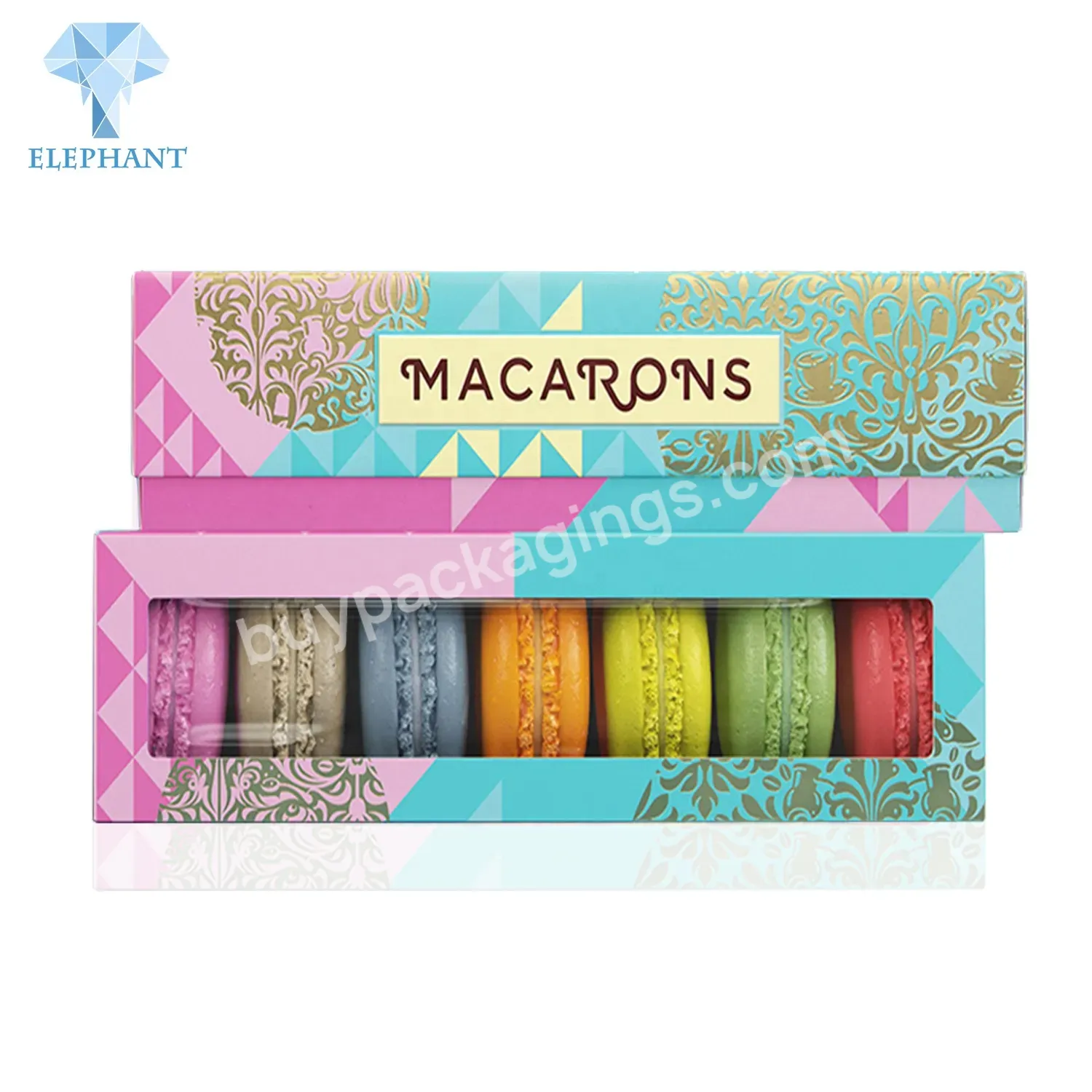 Custom 16pcs Small Christmas Macaron Candy Cookie Box Packaging With Window