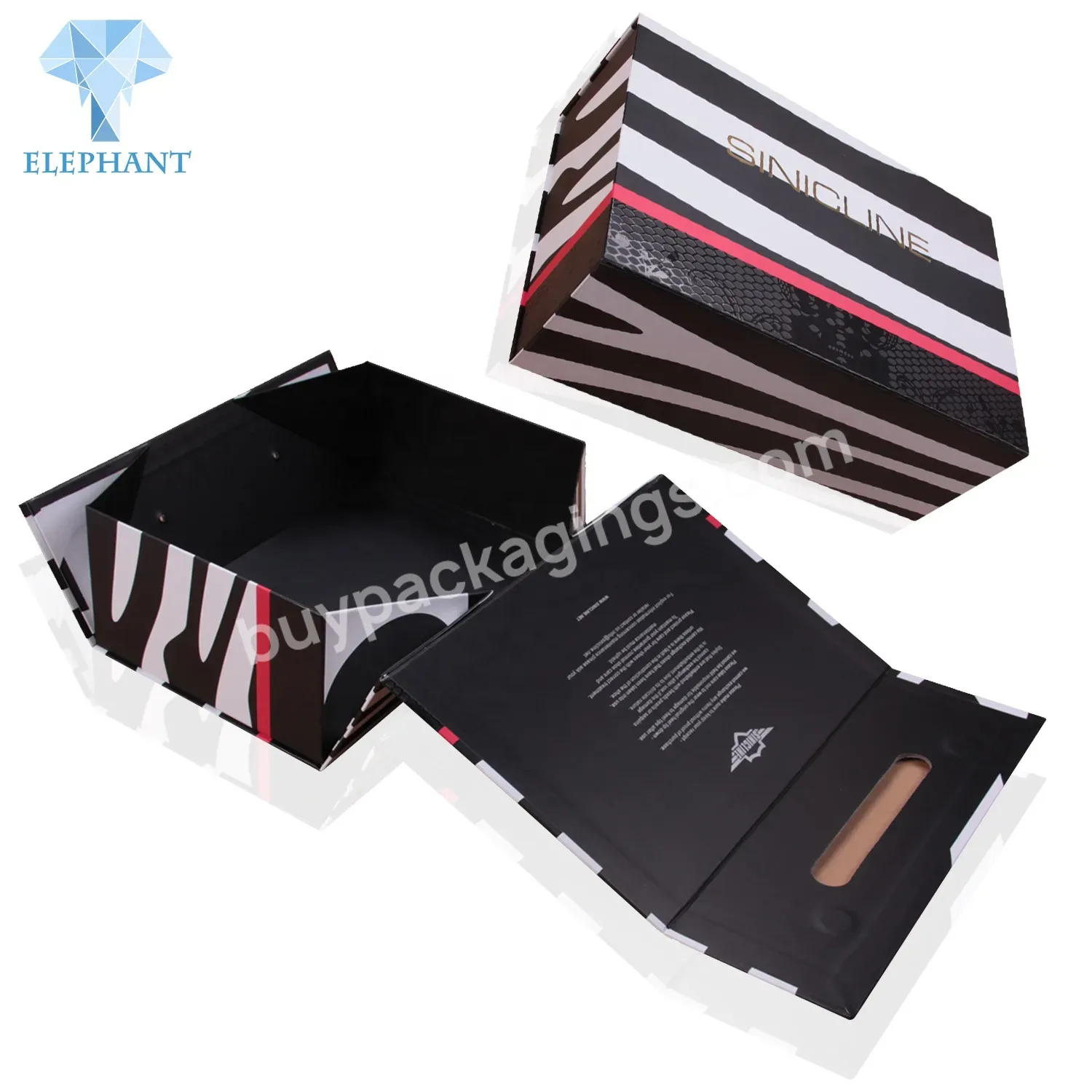 Custom Big High Quality Paper Cardboard Black Magnetic Shoes Folding Box