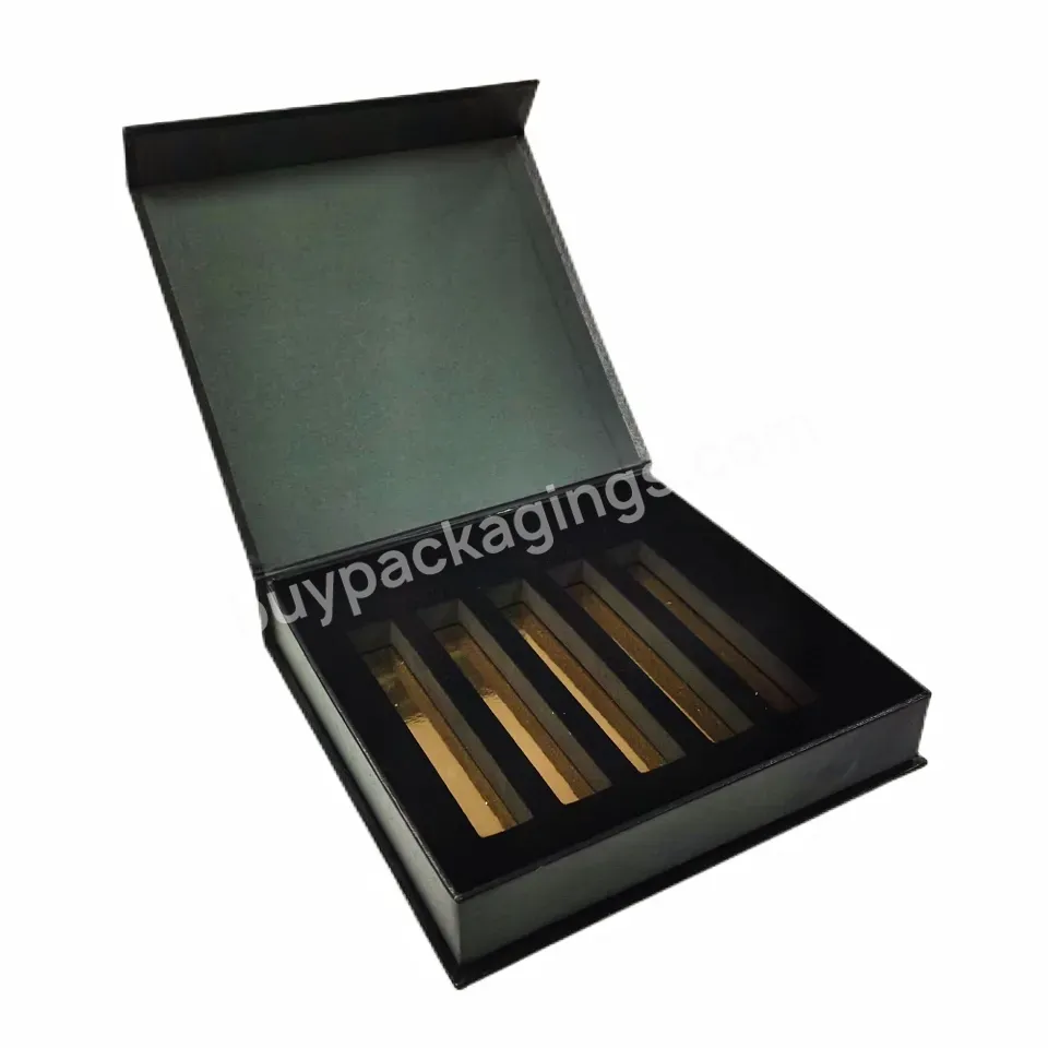 Custom Black Cardboard Magnetic Gift Boxes Wholesale Luxury Cosmetics Essential Oil Set Packaging Box With Foam Insert