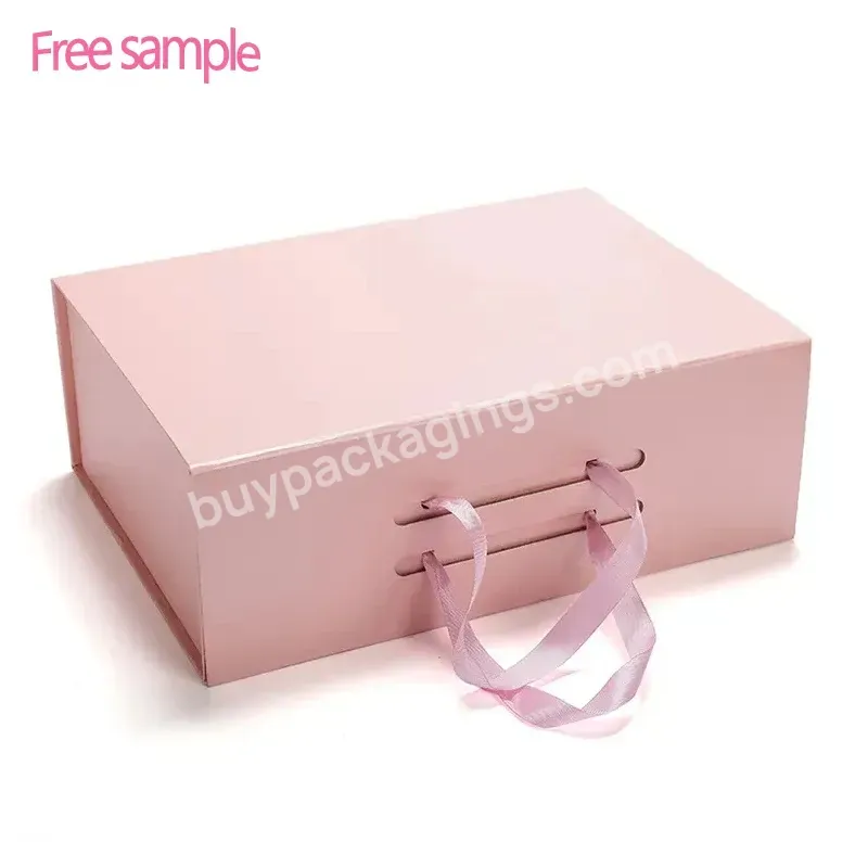 Custom Black Red White Paper Foldable Collapsible Magnetic Hair Extension Wig Gift Box With Silk Ribbon