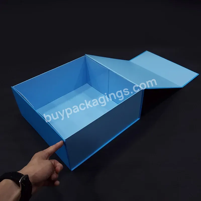 Custom Brand Blue Magnetic Closure Paper Gift Box For Garments Ribbon Handle Rectangular Folding Clothing Packaging Boxes