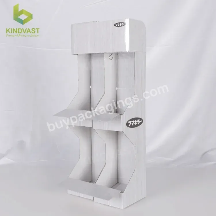 Custom Combined Cardboard Bottle Cup Drink Products Paper Display Glossy Floor Stand Assemble Unique Display With Metal Hook