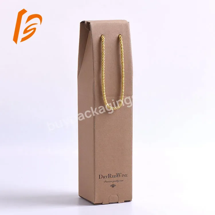 Custom Corrugated Paper Single Bottle/pack Wine Box With Rope Handle