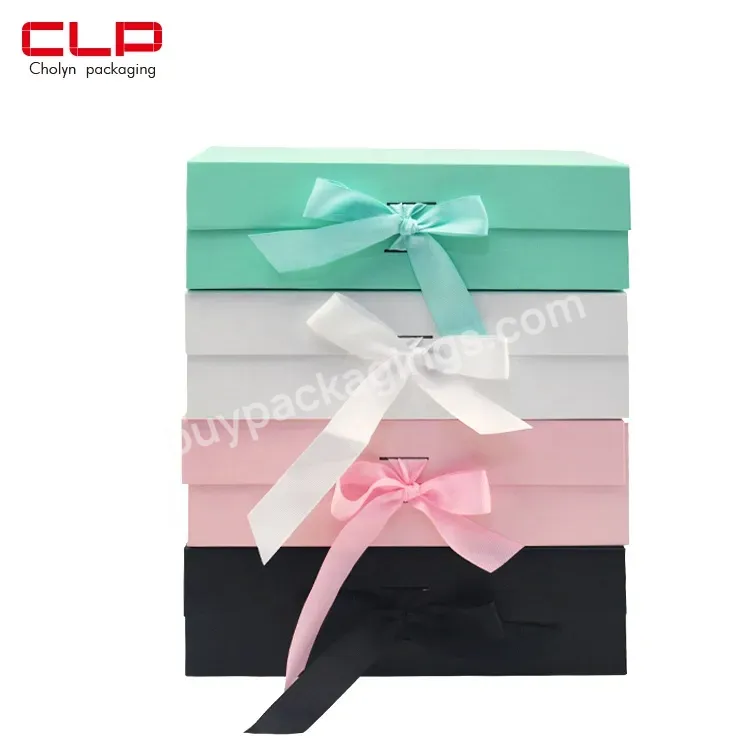 Custom Large Luxury Colorful Festival And Party Supply Folding Gift Packaging Box With Satin Ribbons