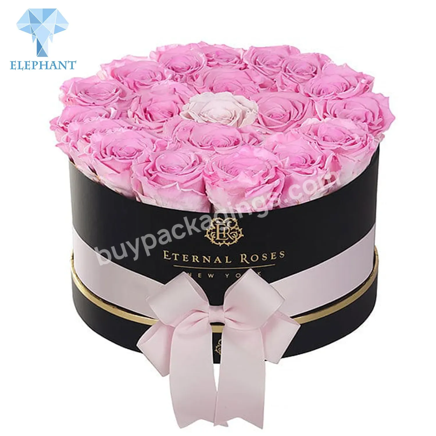 Custom Large Small Luxury Black Cylinder Rigid Cardboard Rose Florist Floral Flower Hat Box