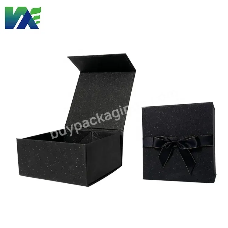 Custom Logo Black Ribbon Folding Luxury Rigid Packaging Large Magnetic Hamper Gift Box