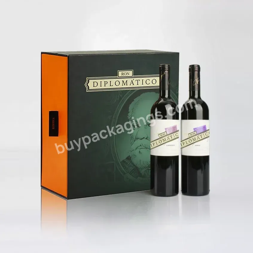 Custom Logo Blank Kraft Cardboard Paper Alcoholic Drink Champagne Whiskey Packaging 2 Bottle Wine Gift Box Luxury