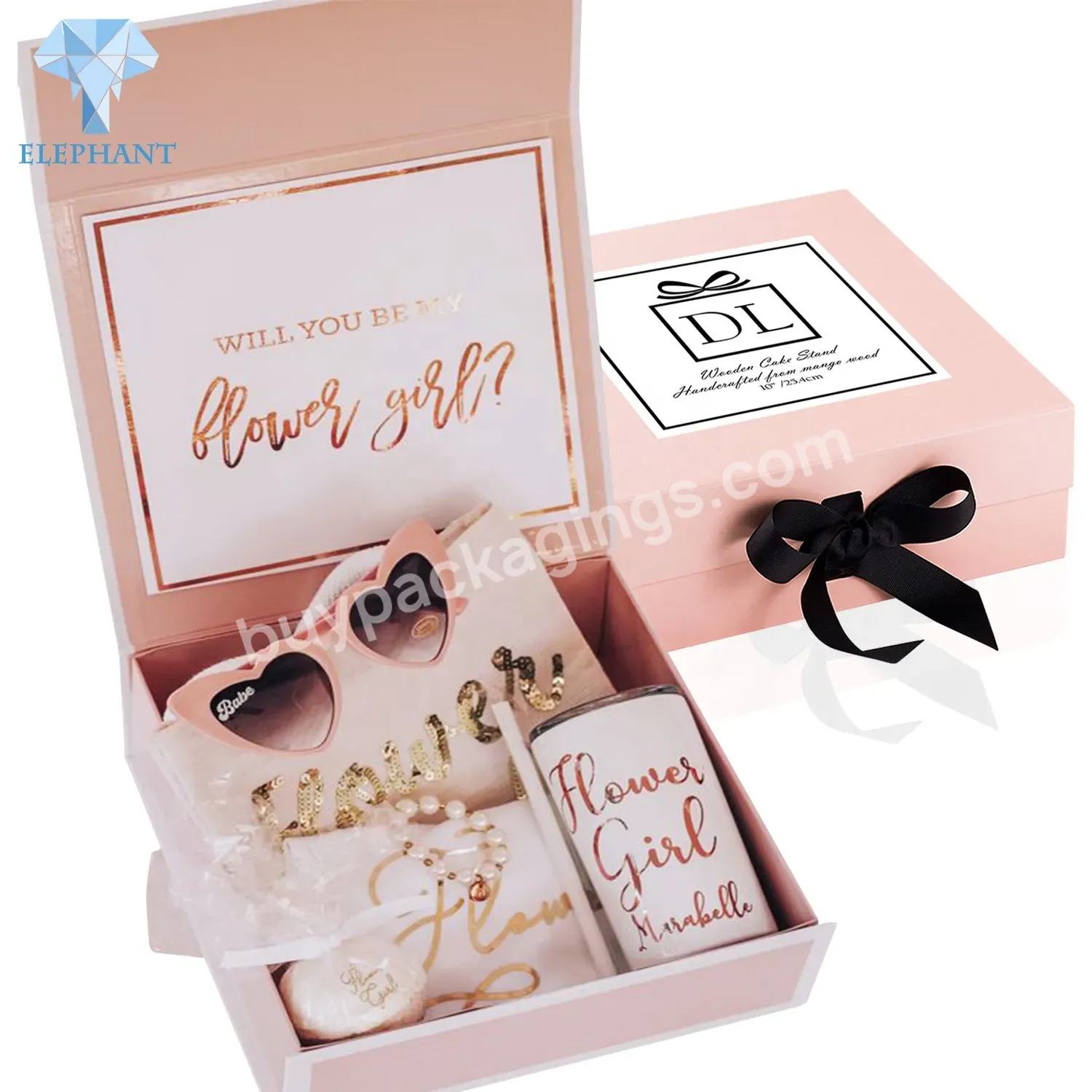 Custom Logo Design Flip-open Pink Wedding Party Luxury Gift Box With Bow Ribbons