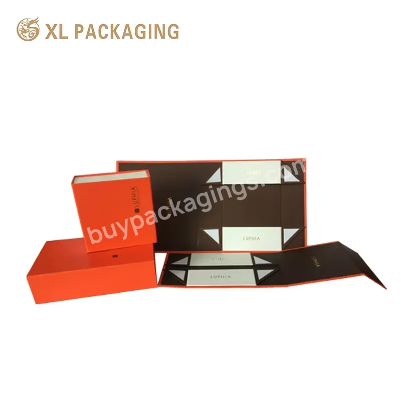 Custom Logo Foldable Paper Gift Boxes Brown Orange Magnetic Closure Folding Box Skin Care Shampoo Paper Box Packaging