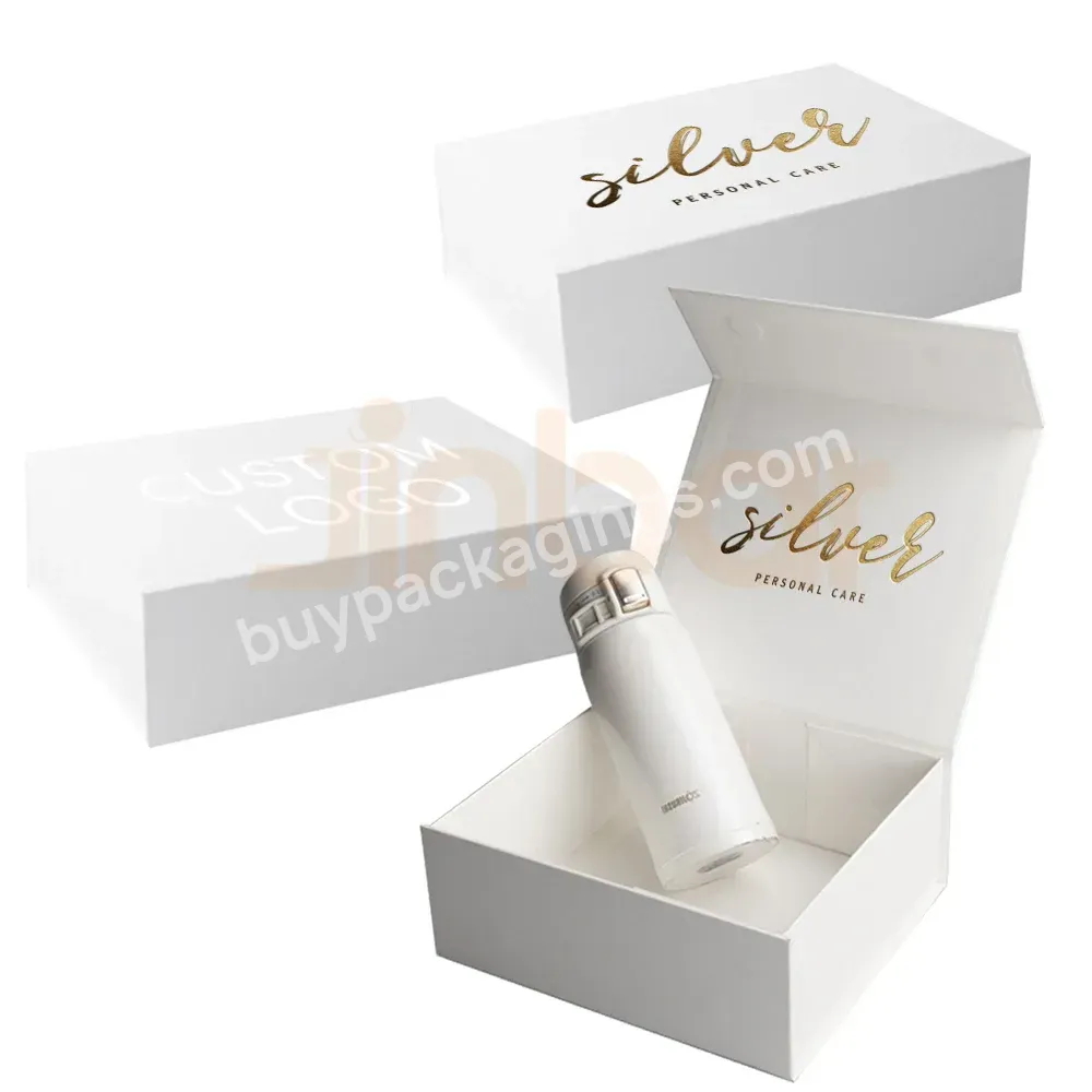 Custom Logo Foldable Ribbon Gift Box Rigid Cardboard Packaging With White Magnetic Closure Gold Foil Embossing Matt Lamination