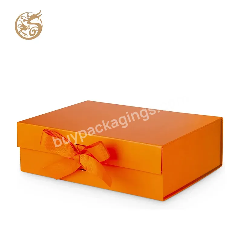 Custom Logo Folding Paper Box Orange White Black Foldable Packaging Box Clothing Skin Care Perfume Box With Ribbon