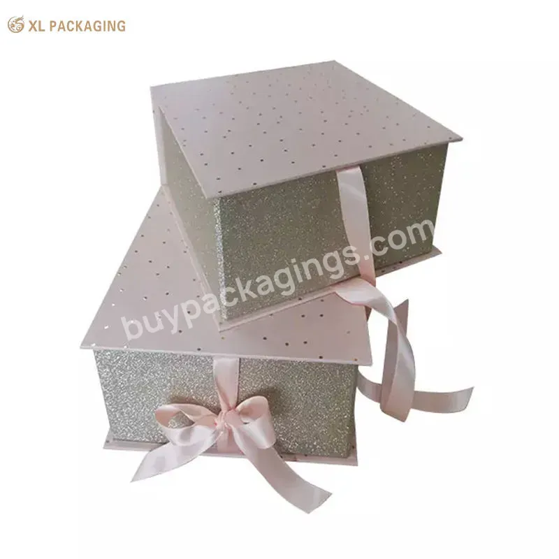 Custom Logo Glitter Paperboard Full Rose Gold Foil Foldable Packaging Skincare Paper Box In Ribbon Closure