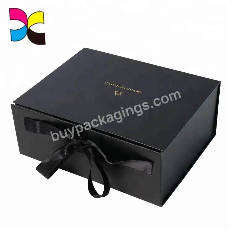 Custom Logo Gold Foil Black Cardboard Foldable Book Box Printing With Ribbon - Buy Cardboard Foldable Box,Cardboard Foldable Book Box,Box With Ribbon.