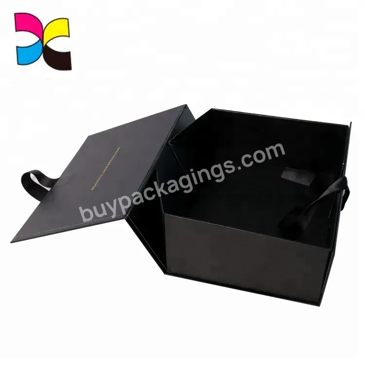 Custom Logo Gold Foil Black Cardboard Foldable Book Box Printing With Ribbon - Buy Cardboard Foldable Box,Cardboard Foldable Book Box,Box With Ribbon.