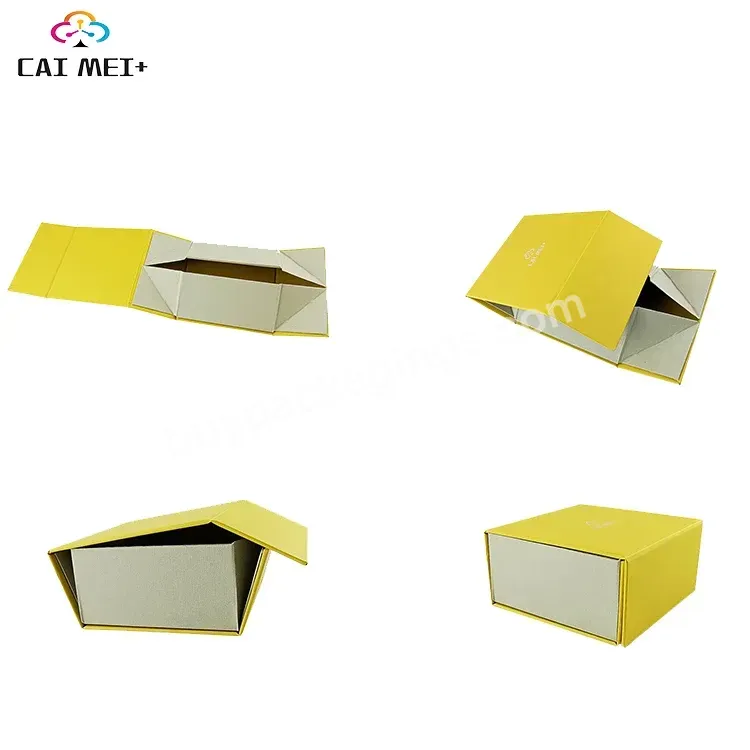 Custom Logo Luxurious Italian Imported Texture Paper Yellow Magnet Foldable Folding Magnetic Gift Packaging Box