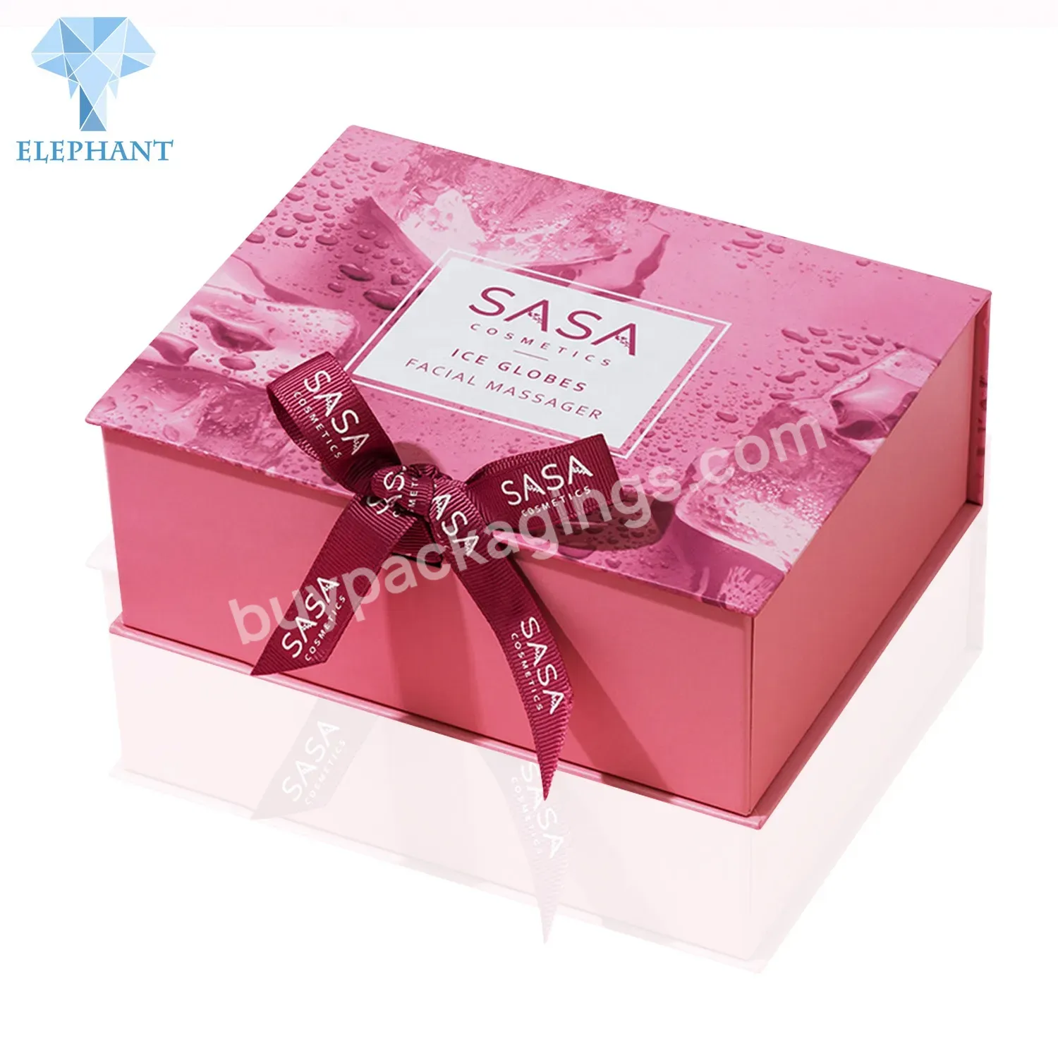 Custom Logo Luxury Red Pink Cosmetics Candle Card Magnetic Gift Box With Ribbon