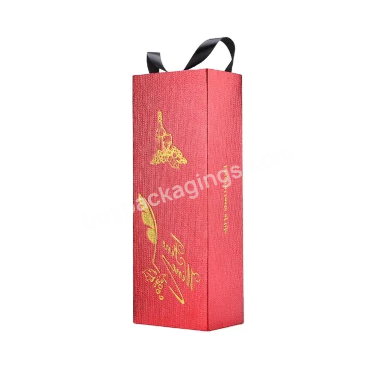 Custom Logo Luxury Single Champagne Whisky Red Wine Packaging Folding Gift Box With Handle