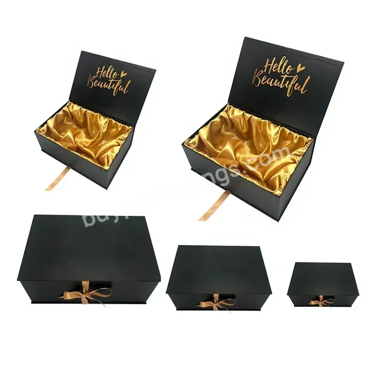 Custom Logo Magnetic Cardboard Wig Package Boxes Hair Gift Packaging Box With Silk Satin Lining Insert