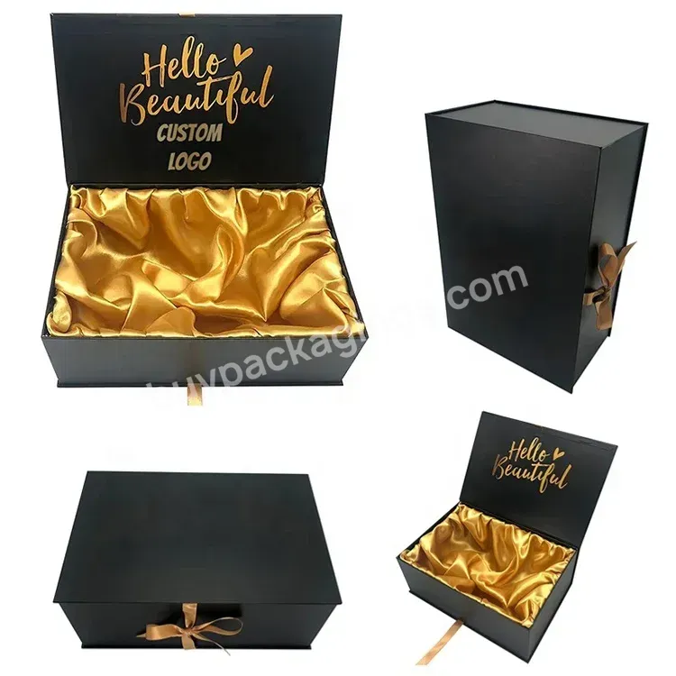 Custom Logo Magnetic Cardboard Wig Package Boxes Hair Gift Packaging Box With Silk Satin Lining Insert