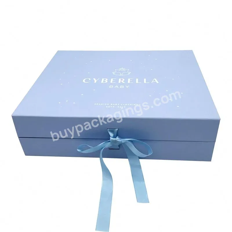 Custom Logo Printed Large Blue Newborn Baby Keepsake Shoe Clothing Set Baby Gift Box For Clothes Socks