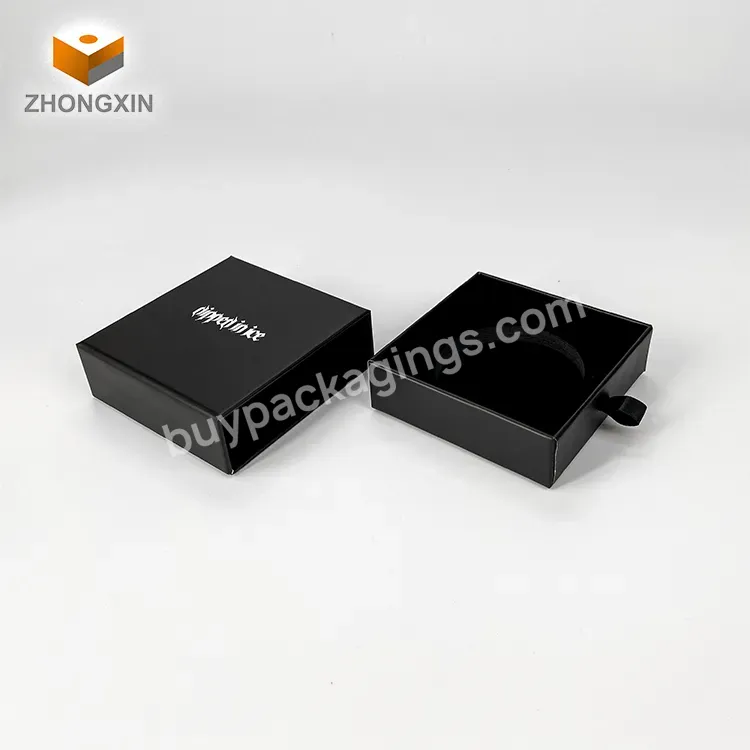 Custom Logo Printed Luxury Gift Box Matte Black Sliding Drawer Packing Boxes For Earrings Necklaces Rings Bracelets