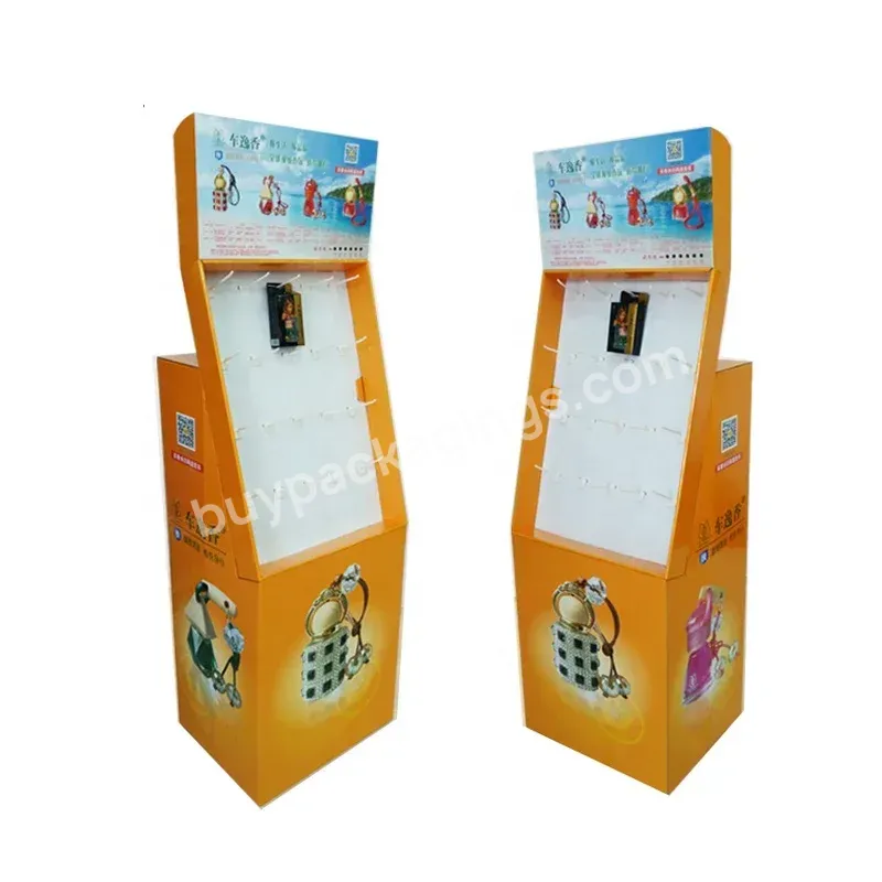 Custom Logo Printing Cardboard Hook Display Stand Paper Corrugated Floor Standing With Peg Hooks For Cell Phone Accessories Hang