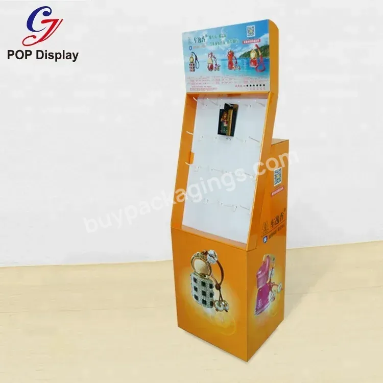 Custom Logo Printing Cardboard Hook Display Stand Paper Corrugated Floor Standing With Peg Hooks For Cell Phone Accessories Hang - Buy Hook Floor Display Stand,Cardboard Hook Display Stand,Display Stand With Peg Hooks.