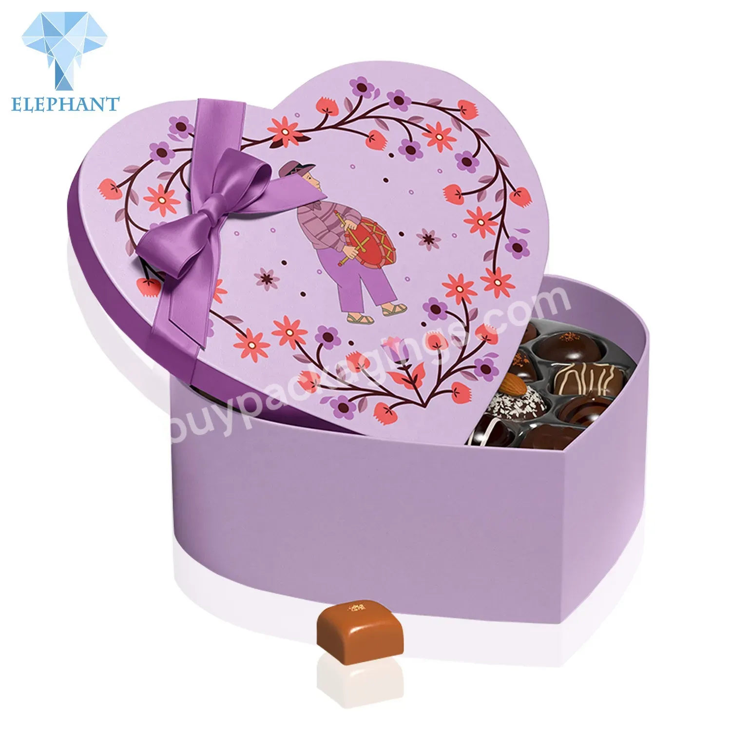 Custom Logo Purple Green Graduation Wedding Heart Shaped Flower Chocolate Gift Hat Box