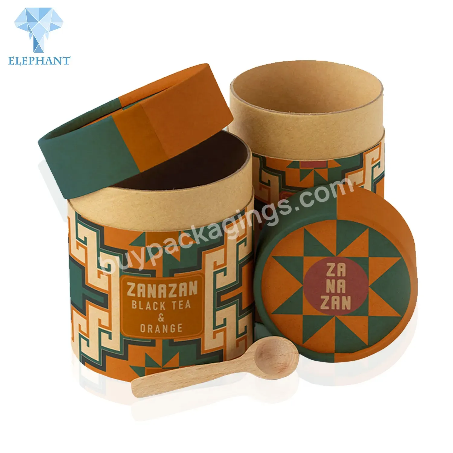 Custom Logo Small Round Tube Luxury Empty Kraft Cylinder Green Tea Box Organizer