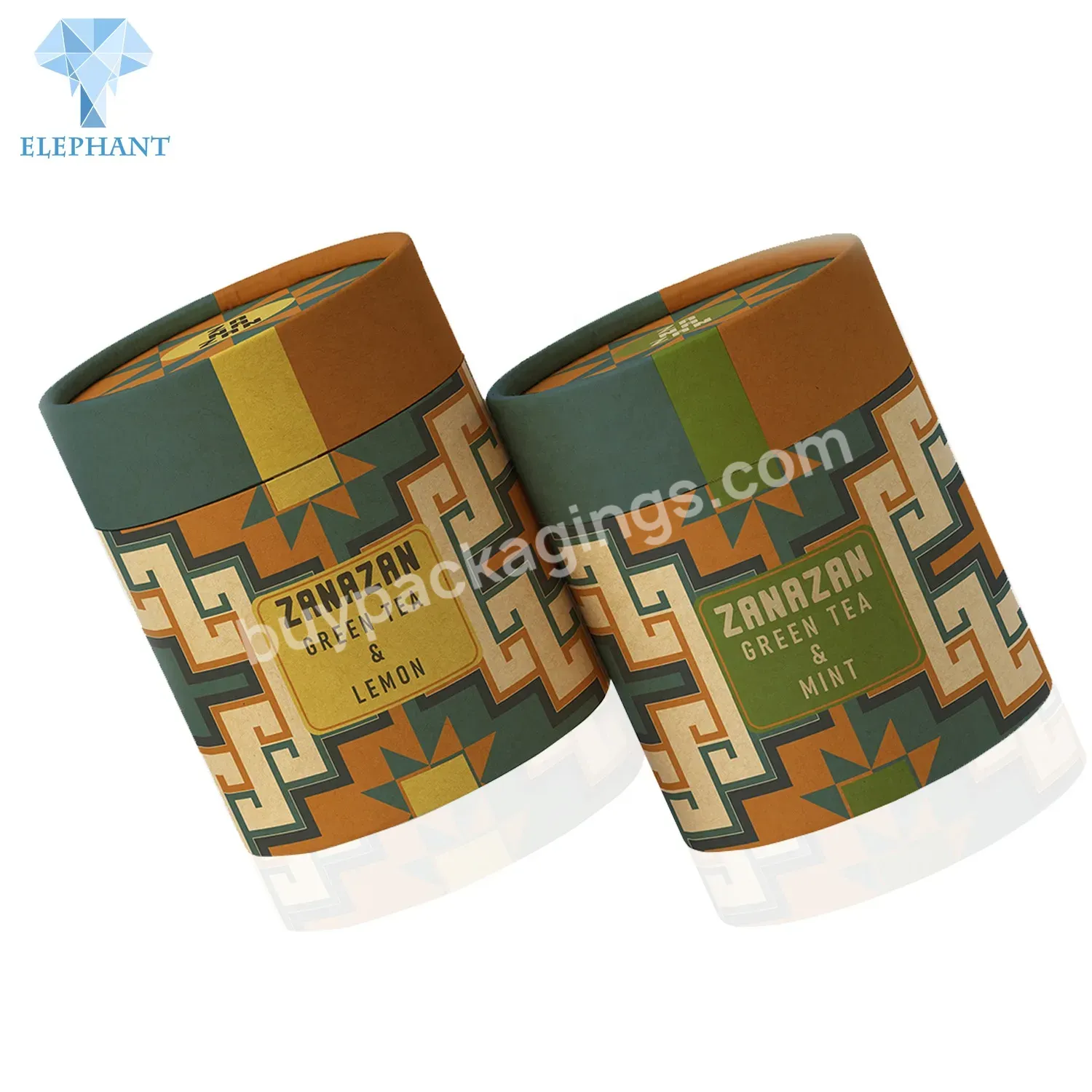 Custom Logo Small Round Tube Luxury Empty Kraft Cylinder Green Tea Box Organizer