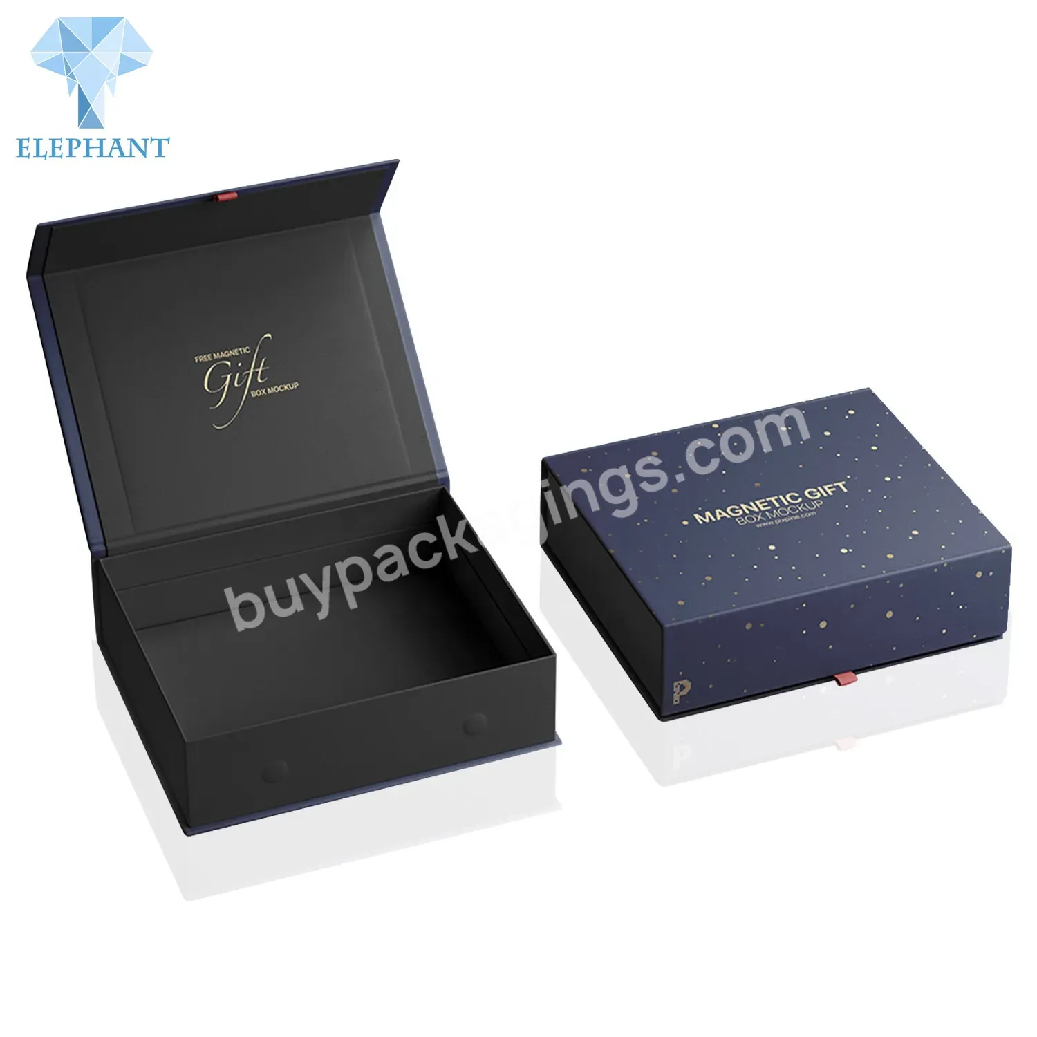 Custom Luxury Hot Stamping Logo Magnetic Close Black Gift Packaging Box