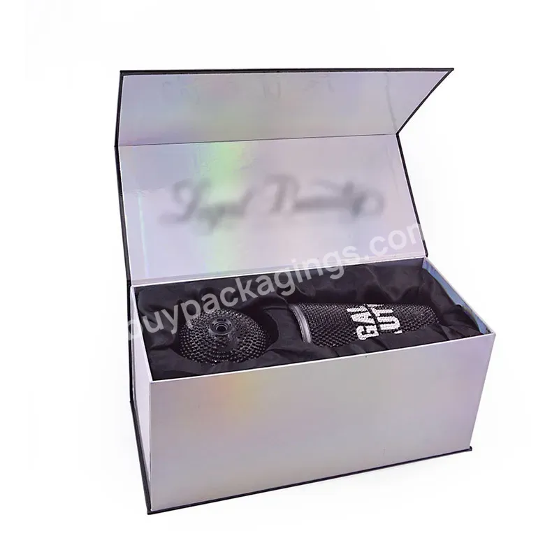 Custom Luxury Shinny Black And Silver Paper With Foam Flocking Insert Cup Magnetic Cardboard Gift Packaging Paper Box