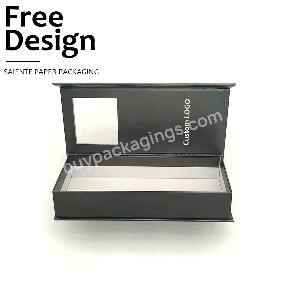 Custom Magnetic Cardboard Rigid Empty Paper Packaging Clothing Shoe Gift Clamshell Flap Book Style Boxes Magnetic With Window