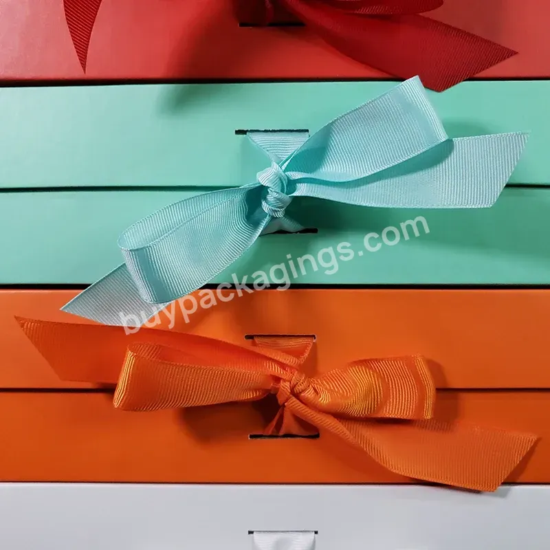 Custom Matte Black Magnetic Closure Paper Gift Box For Garments Ribbon Rectangular Folding Clothing Packaging Box