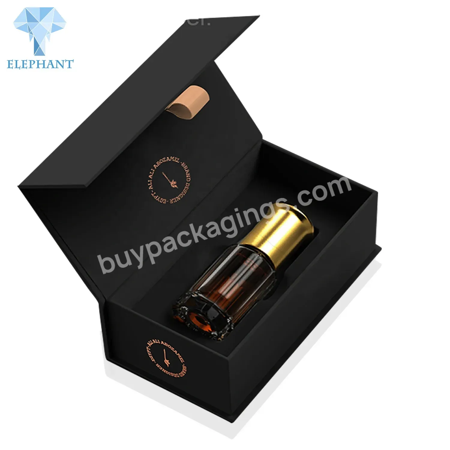 Custom Plain Men Perfume Oil Packaging Black Gold Stamping Print Logo Gift Box Luxury Magnetic Golden Black Box