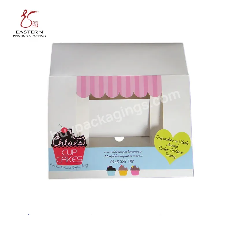 Custom Printing Bakery Donuts Take Away Paper Box With Pvc Packaging Clear Window Logo Printed Acceptable Customized