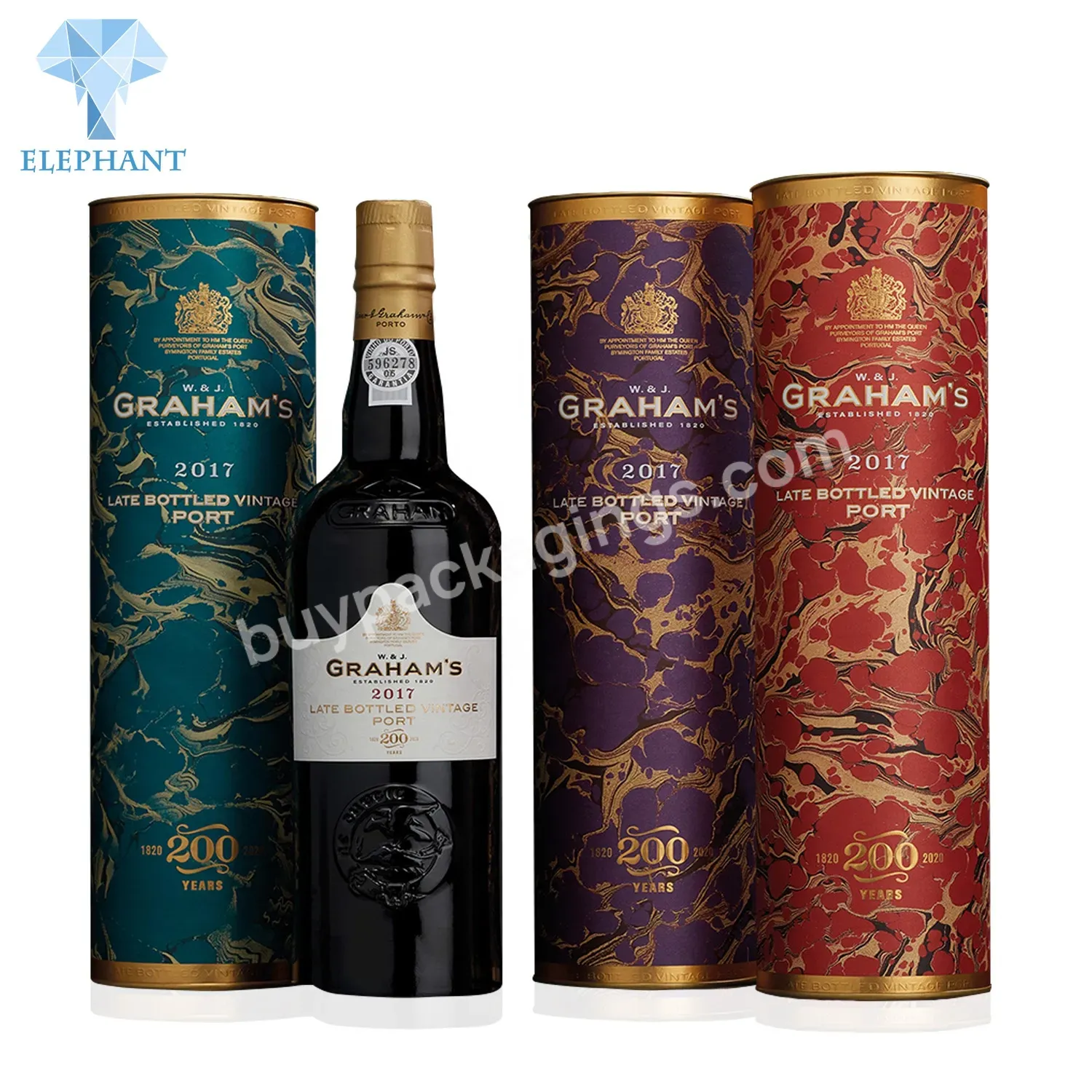 Custom Printing Brand Round Tube Luxury Cylinder Wine Packaging Gift Box For Glass Bottle