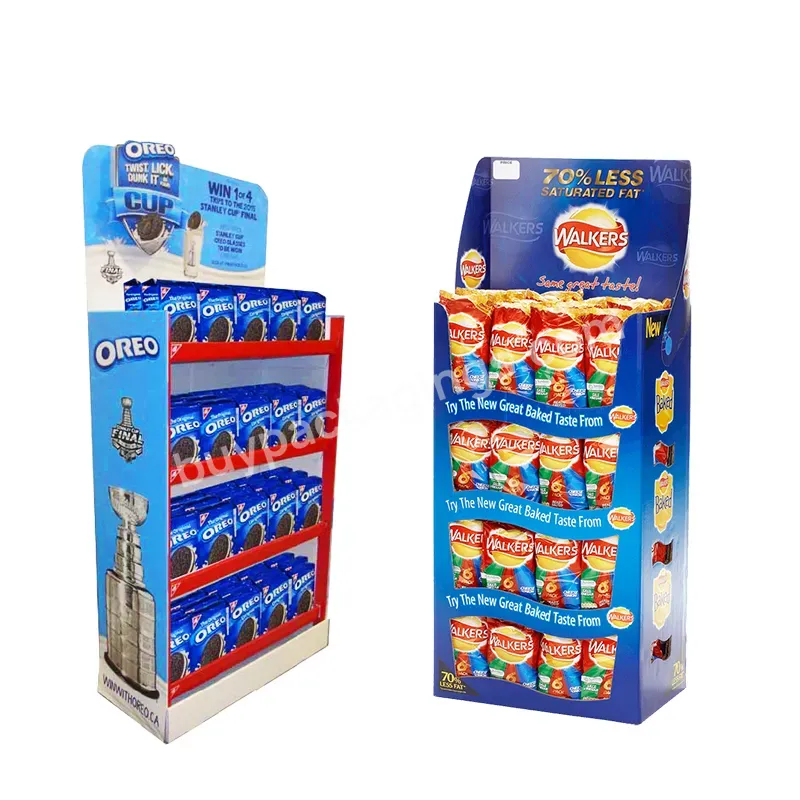 Custom Printing Supermarket Cardboard Beverage Potato Chip Bread Biscuits Nuts Food Snacks Candy Retail Floor Display Stand - Buy Cardboard Display Floor,Display Stand Cardboard,Cardboard Beverage Display.