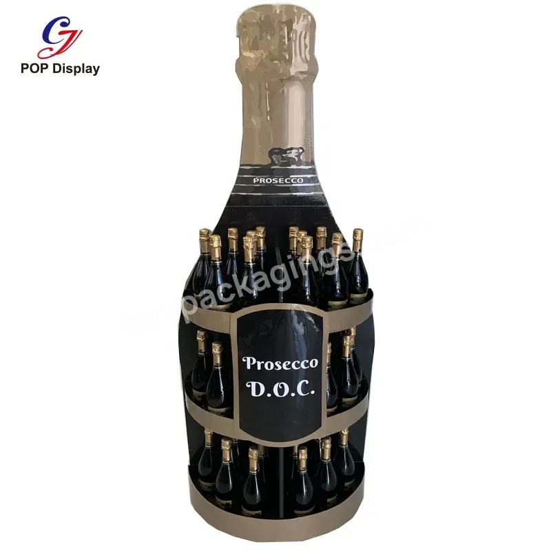 Custom Retail Store Supermarket Corrugated Cardboard Floor Display Stand Advertising Rack For Wine Liquor Bottle Shaped