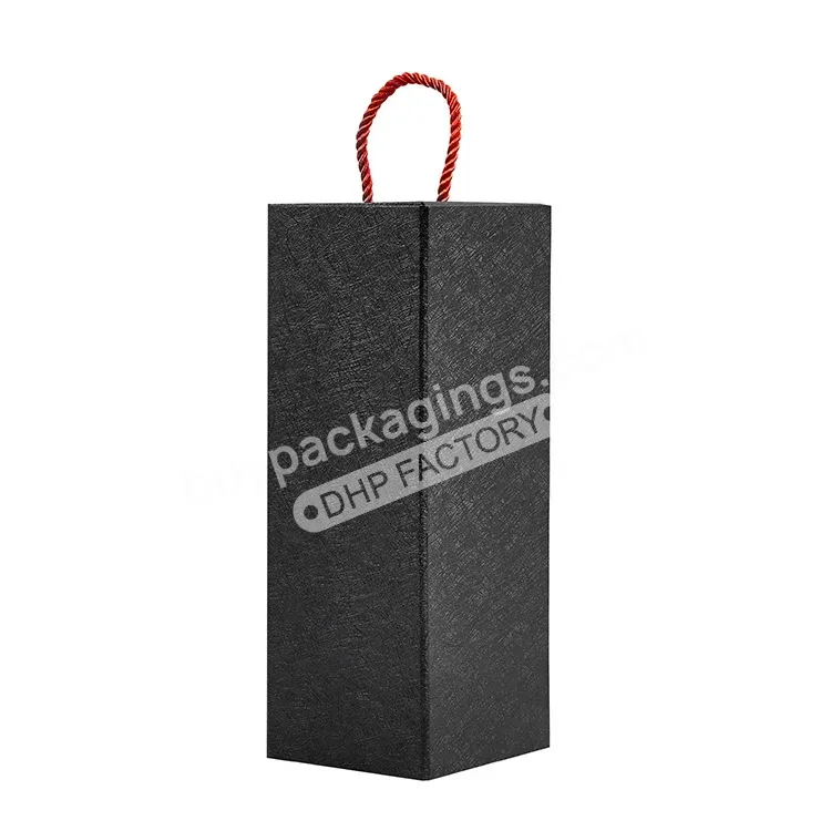 Custom Texture Paper Folding Cardboard Wine Box Packaging With Rope Handle