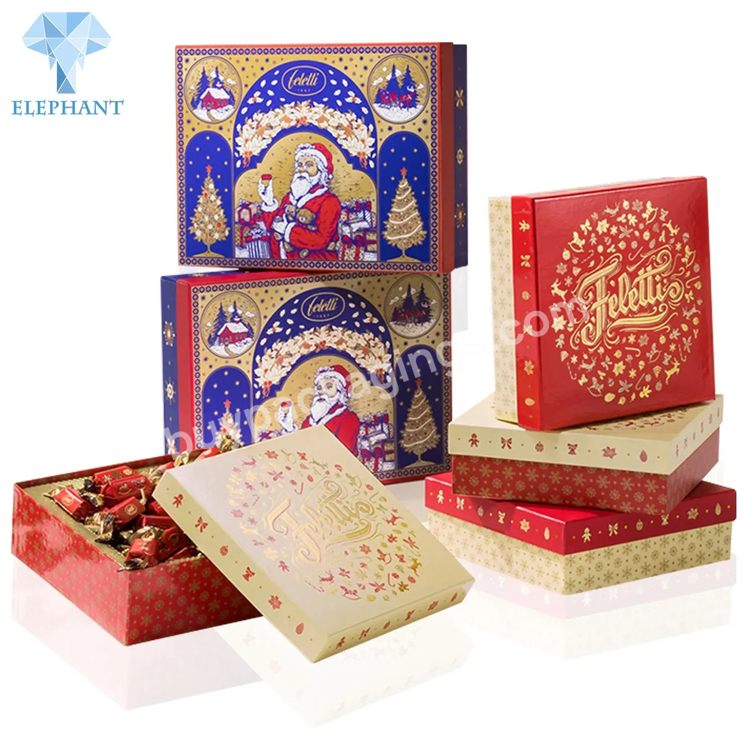 Custom Wholesale Luxury Favor Gold Paper Celebrate Red Christmas Candy Gift Box