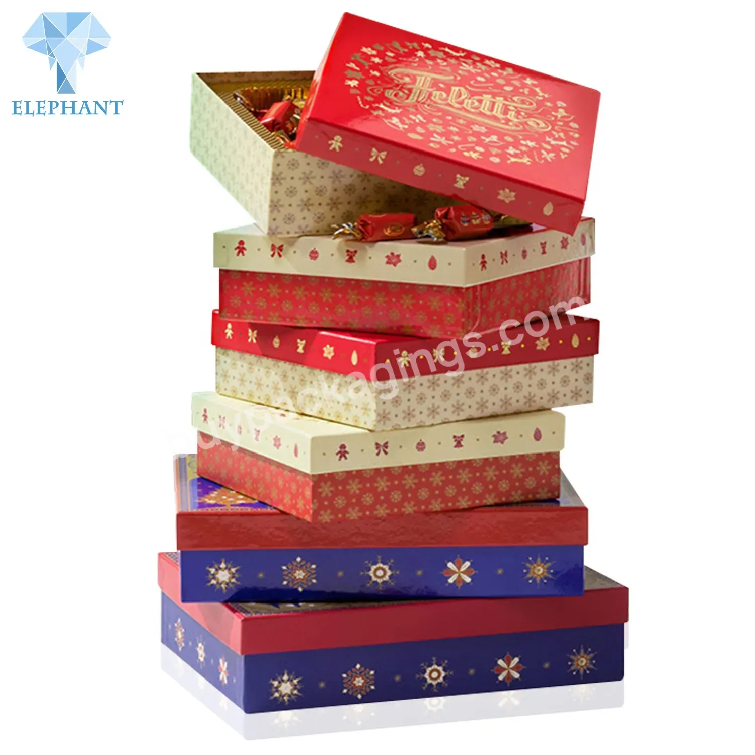 Custom Wholesale Luxury Favor Gold Paper Celebrate Red Christmas Candy Gift Box