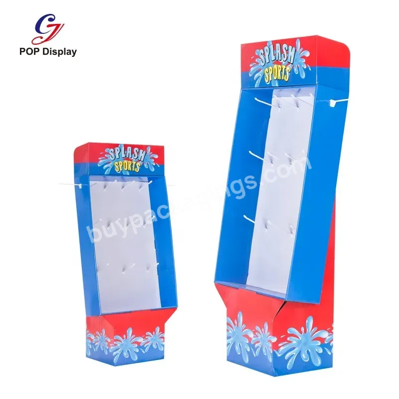 Customer Design Logo Printing Paper Cardboard Corrugated Hook Display Floor Stand With Peg Hook Hanging Toy At Department Store