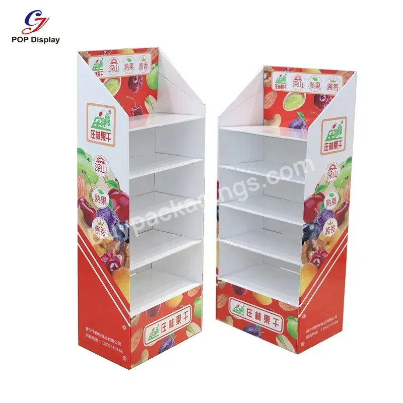 Customer Own Logo Design Printed Cardboard Display Stands Paper Portable Corrugated Advertising Shelves Rack For Cookie Walnuts