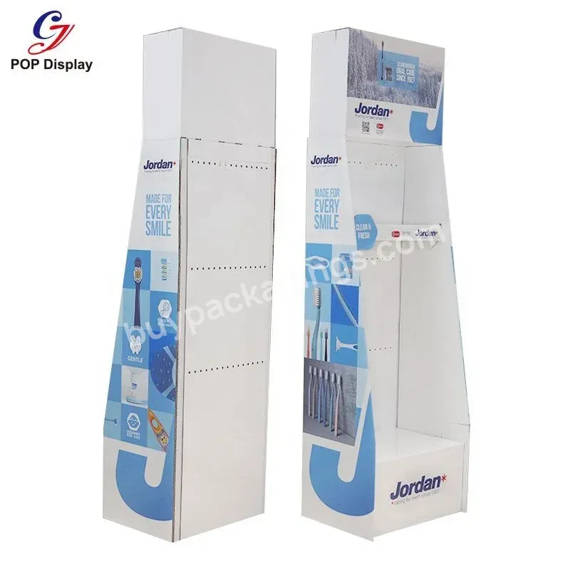 Customised Size Retail Cardboard Display Shelf Hooks Hanging Flooring Display Stand Paper Displaying For Toothbrush Promotion