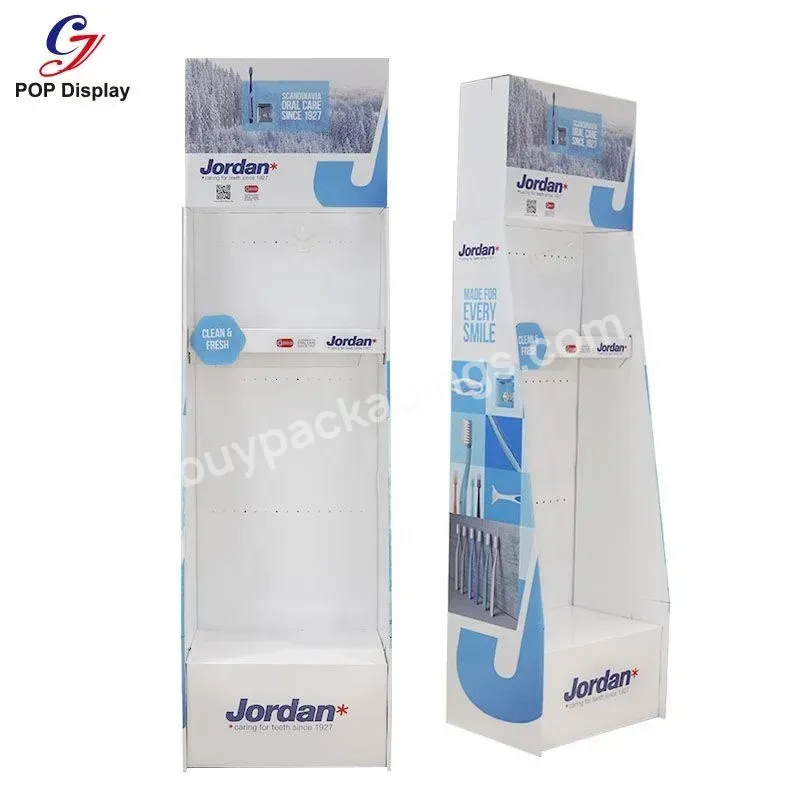 Customised Size Retail Cardboard Display Shelf Hooks Hanging Flooring Display Stand Paper Displaying For Toothbrush Promotion